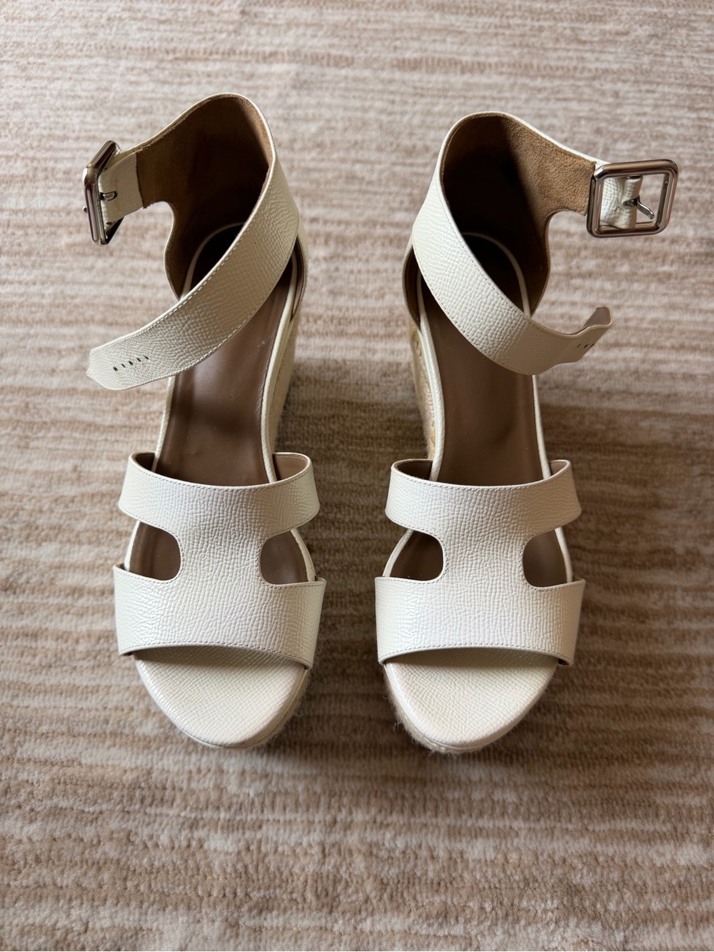 Hermes Women’s white Ankle-Strap Wedge Sandals